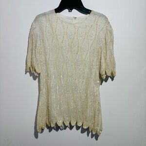 Vintage Stenay‎ White Beaded Sequin Women’s Top - Size X-Small